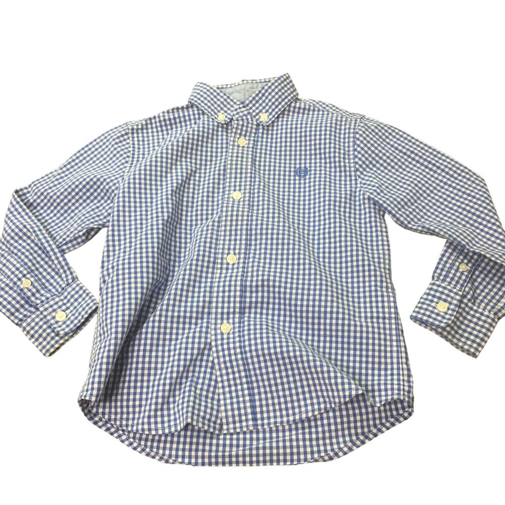 Chaps Boys Kids Gingham Long Sleeve Button Down Shirt White Blue Cotton Blend 5